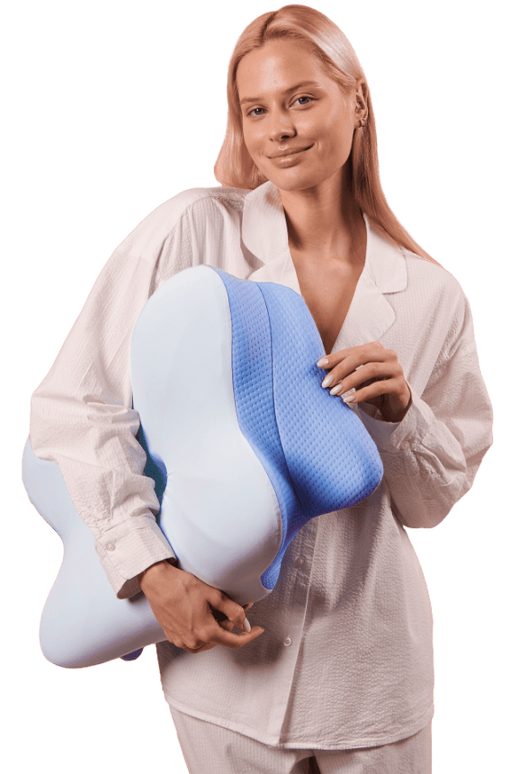 Person resting on the contoured Derila Ergo Pillow